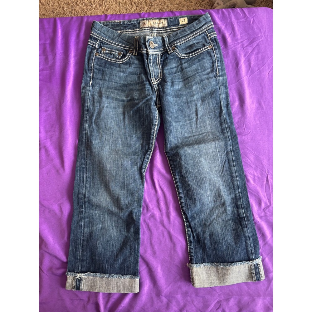 BKE Addison Cropped Jeans Womens 27 Dark Wash Cuffed Capri Denim Thick Stitch